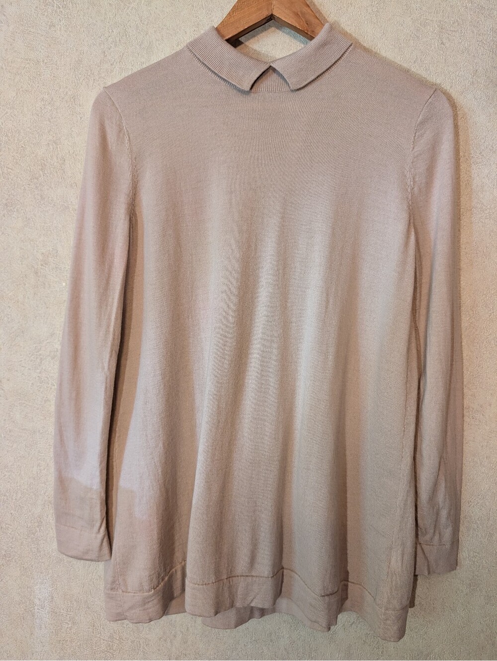 COS ballet pink 100% wool fine knit peter pan collar sweater sz S